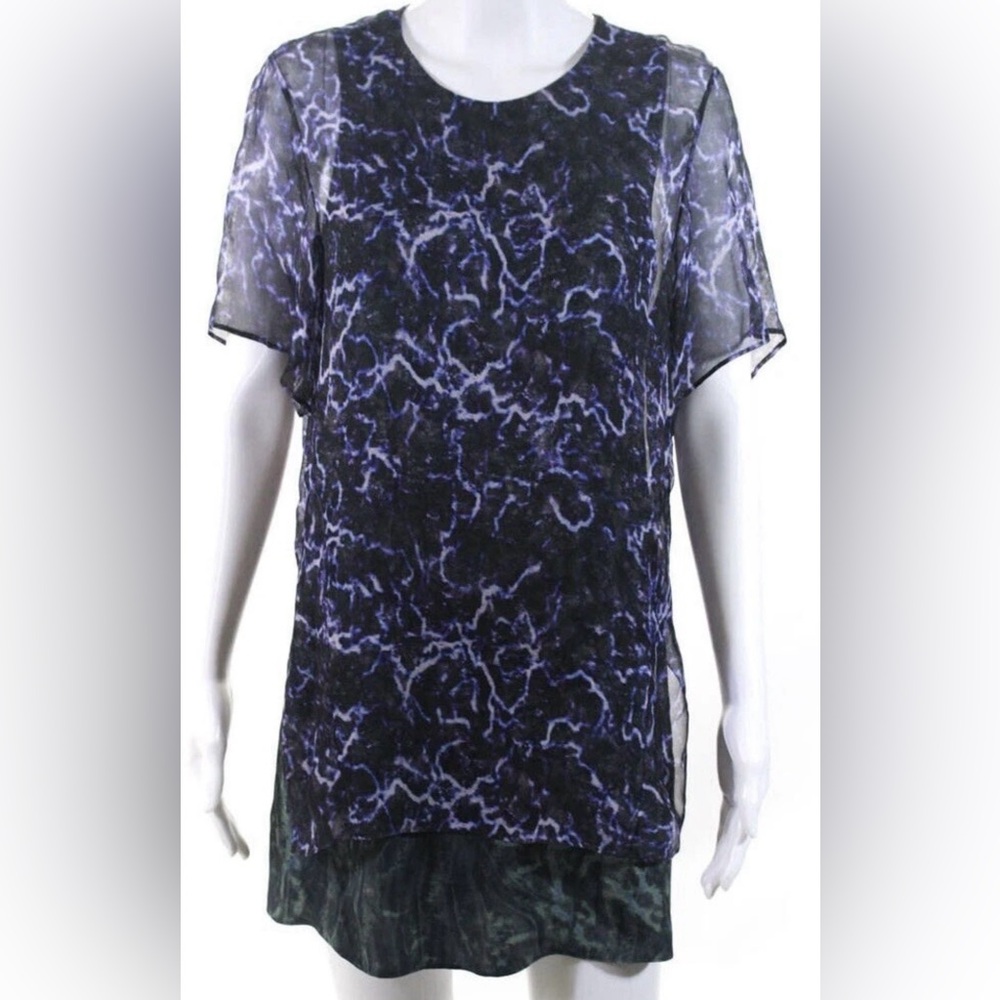 Theyskens' Theory Black & Purple Marble-Print Short Sleeve Tee